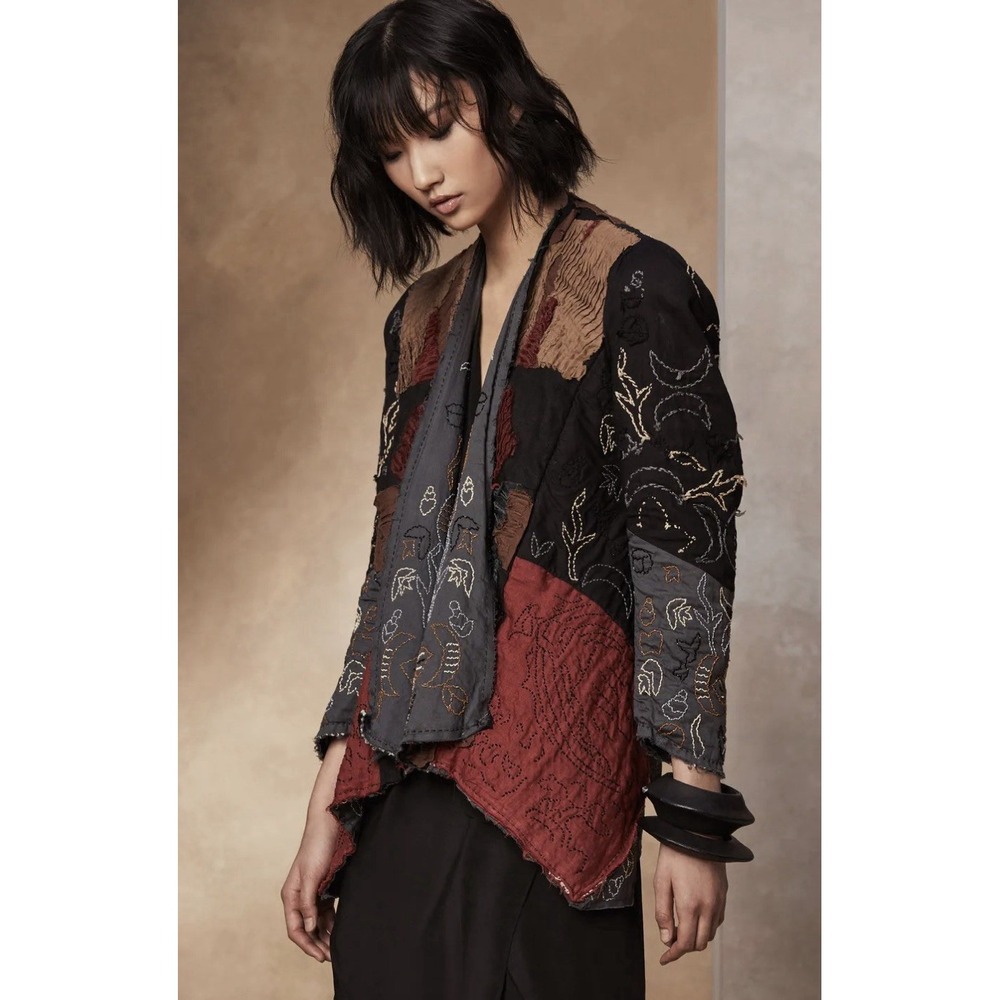 Urban Zen Donna Karen Multicolor Artisan Linen Cotton Silk Patchwork Jacket